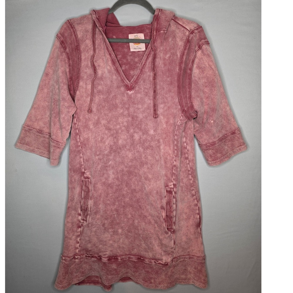 Daily‎ Practice by Anthropologie Flounced Hoodie Mini Dress XS Heathered Pink - Picture 2 of 9